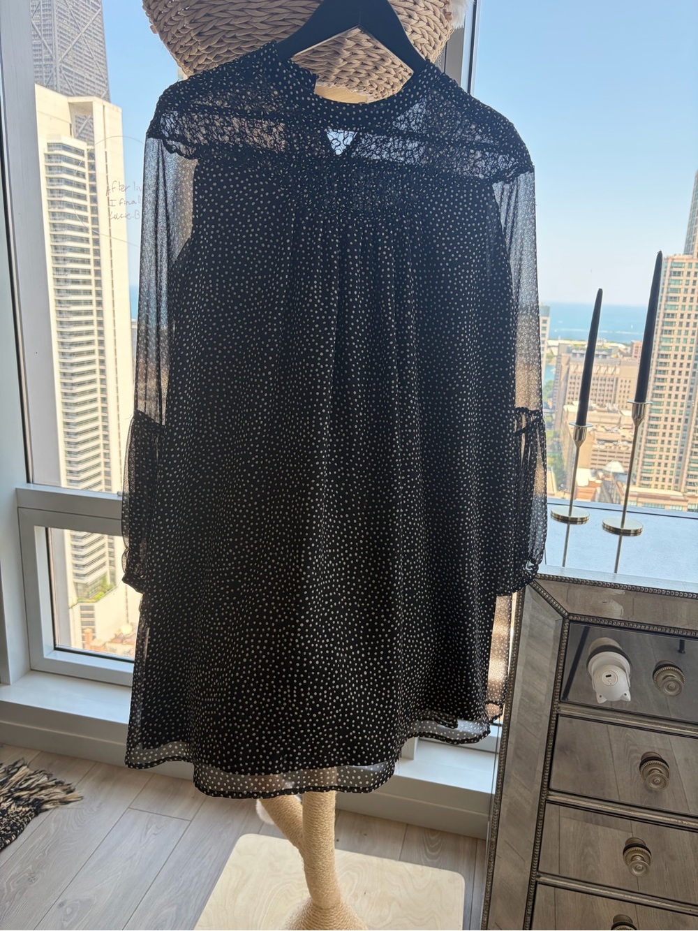 Zara Black Sheer Long Sleeve Polka Dot Dress